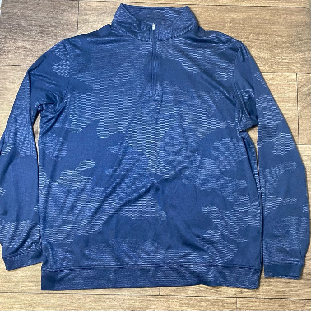 Peter Millar Perth Camo Performance Quarter-Zip Blue size Large